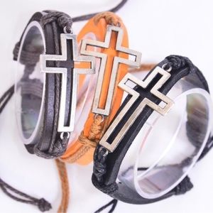 COPY - Leather Adjustable Drawstring brown cross bracelet